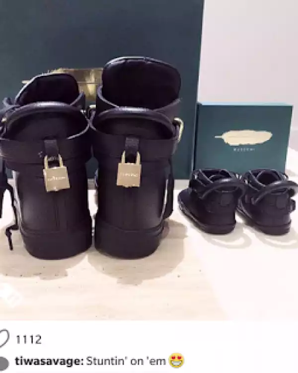 Tiwa Savage And Son Get Matching Sneakers [See Photo]